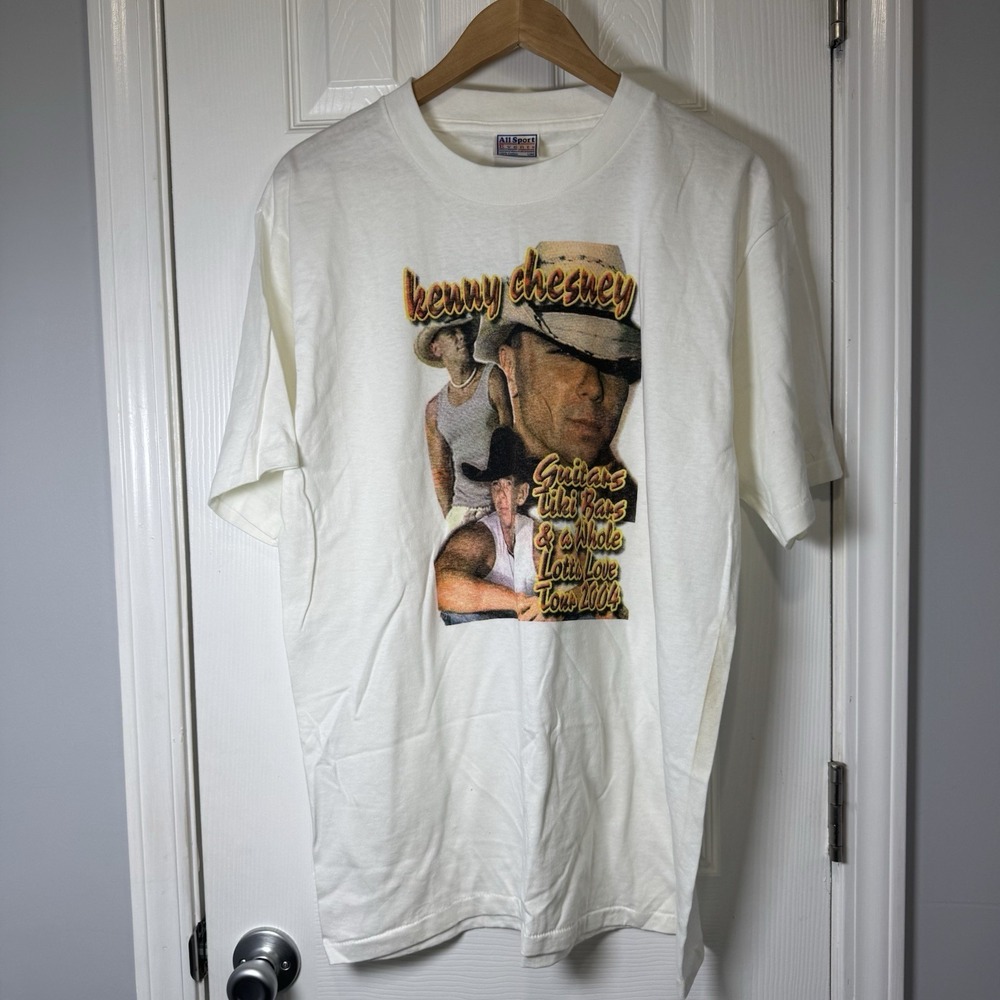 Vtg KENNY CHESNEY Guitars, Tiki Bars Large TOUR T SHIRT DOUBLE SIDED 2004